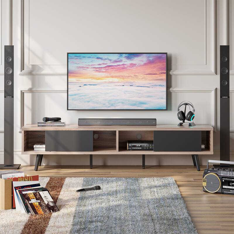 TV Stand for up to 75" TVs with Solid Wood Entertainment Center TV Console Mid-century - 70 inches