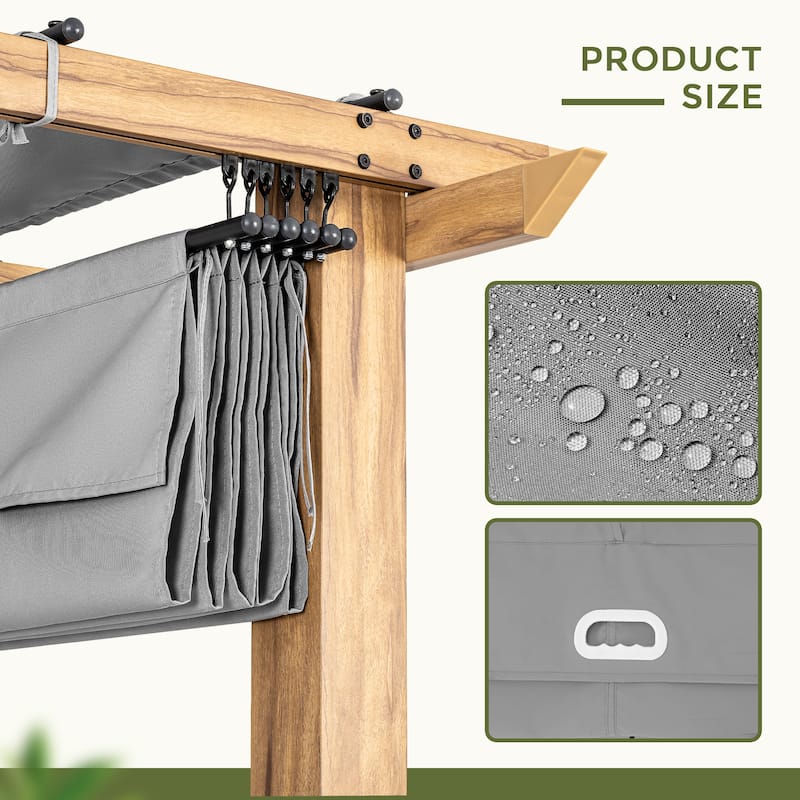 12 ft. x 12 ft. Wood Grain Aluminum Outdoor Pergola with Retractable Shade Canopy
