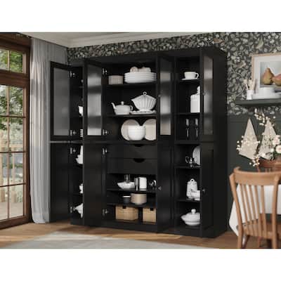 Palace Imports 100% Solid Wood 65" Pantry Cabinet with Frosted Glass, Shaker Doors, 2-Drawers and Adjustable Shelves