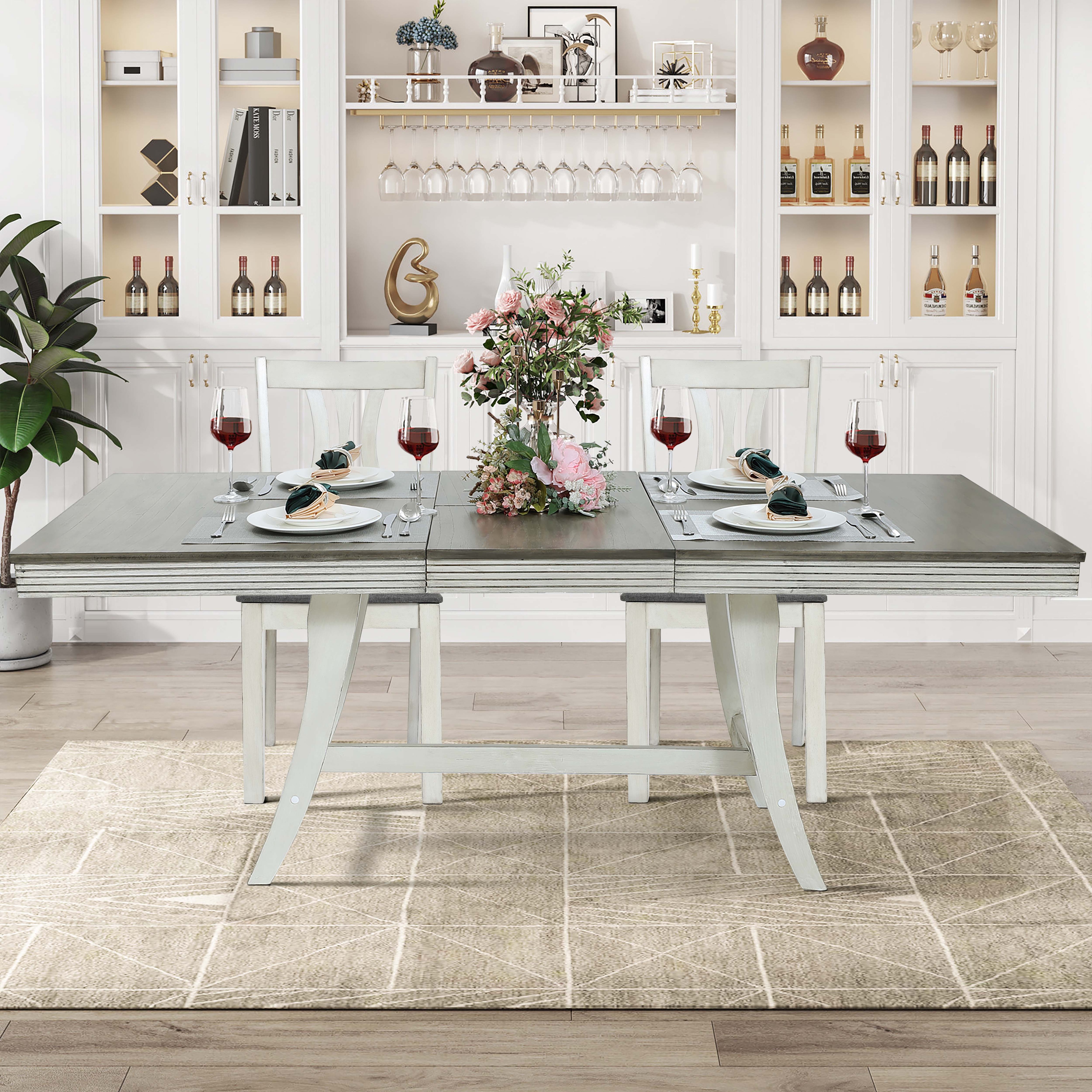 Distressed white round best sale dining table set