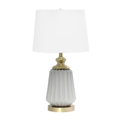 25" Ceramic and Metal Table Lamp with White Fabric Shade for Bedside