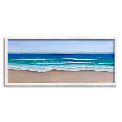 Stupell Vibrant Blue Beach Coast Ocean Shoreline Panoramic Painting Framed Wall Art - Brown