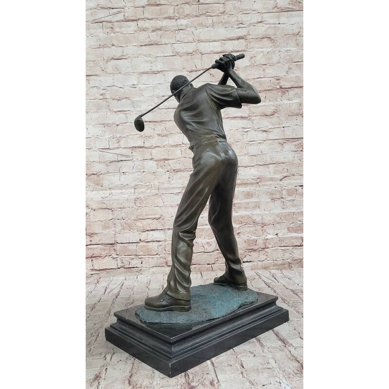 Signed Original Milo Male Golfer Sport Trophy Solid Bronze Sculpture Figurine