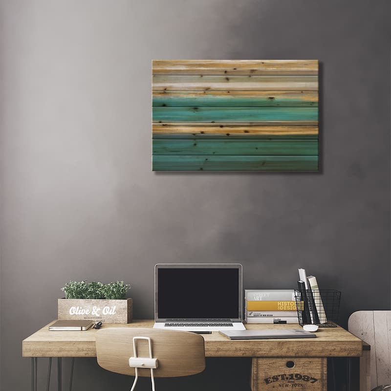Parallel Lines On Teal Print On Wood by Allie Corbin - Multi-Color
