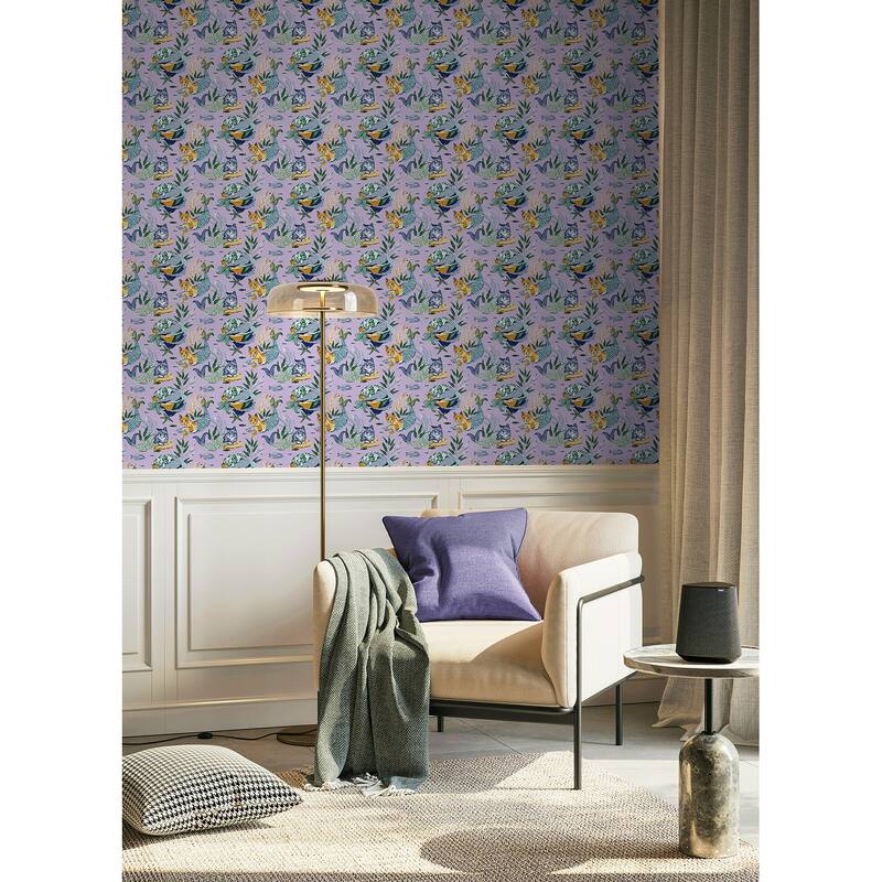 PrintFresh Meowing Mermaids Lavender Peel and Stick Wallpaper