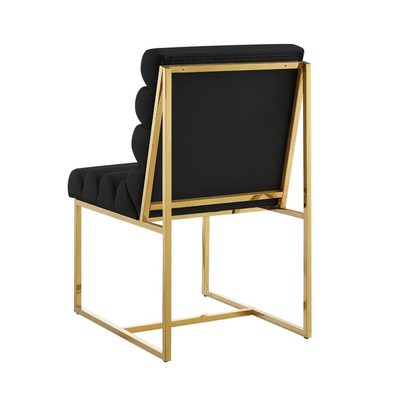 Set of 2 Modern Faux Leather Armless Dining Chairs with Gold Steel Legs and Tufted Back for Living Room - 37”H x 27.8”W x 19.8”D