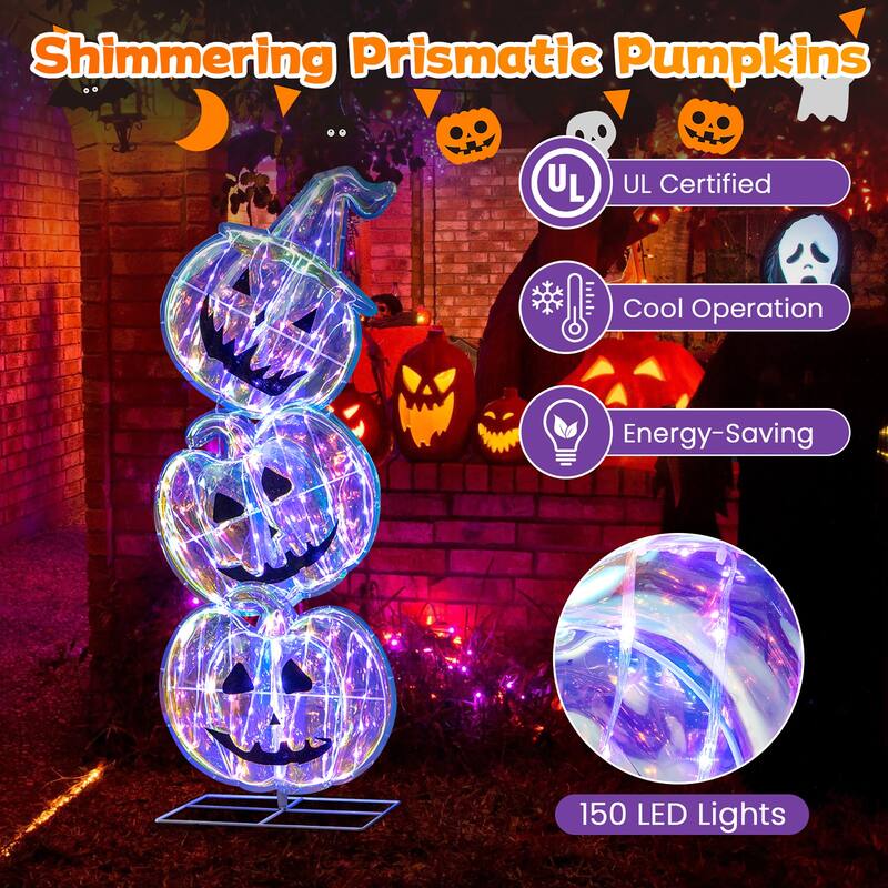 Gymax 3.4 Ft Halloween Decorations Light up Stacked Pumpkins Standing