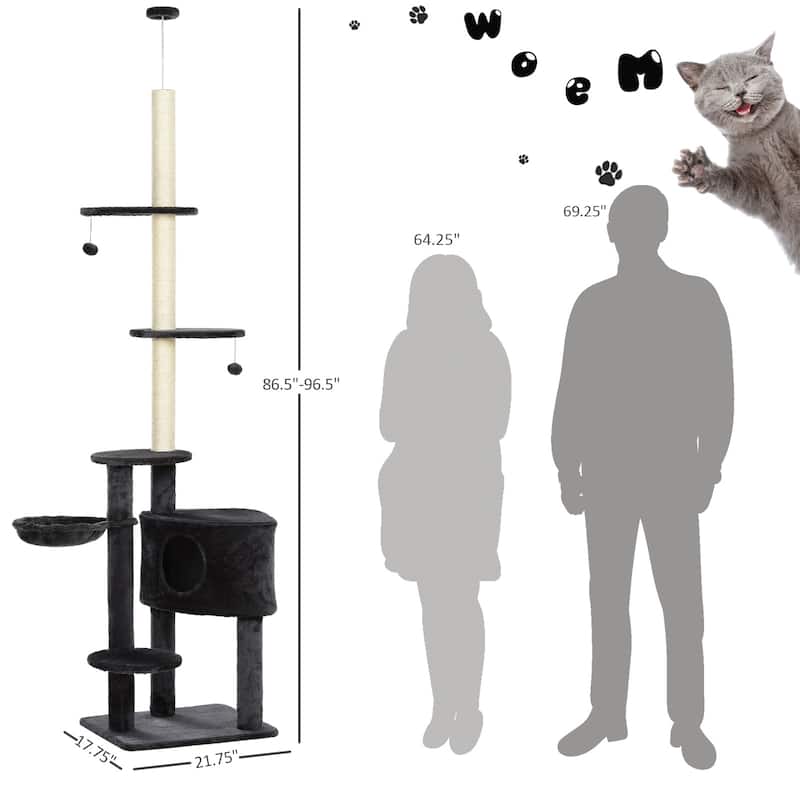 86"-96" Adjustable Cat Tree Tower with Platforms & Ceiling Tension Rod - 21.75" W x 17.75" D x 86.5 - 96.5" H