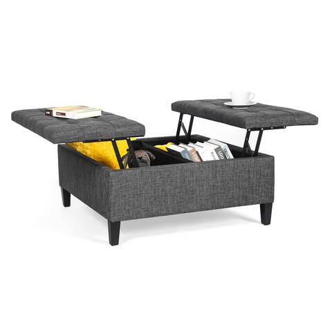 Adeco 33.47" Coffee Table Double Lift Tufted Top Storage Ottoman Bench