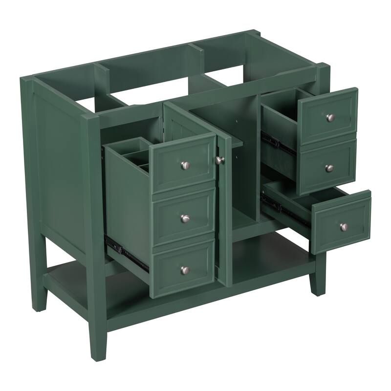 36" Blue Bathroom Vanity Cabinet, Three Drawers, One Cabinet, Open Shelf, Freestanding Design