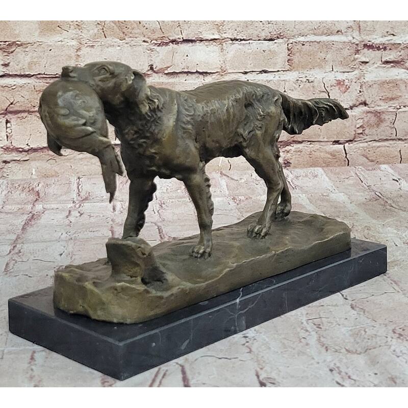 Hot Cast Bronze Golden Retriever Hunting Imitative Dog W/ Quail Statue Sculpture Art Decor