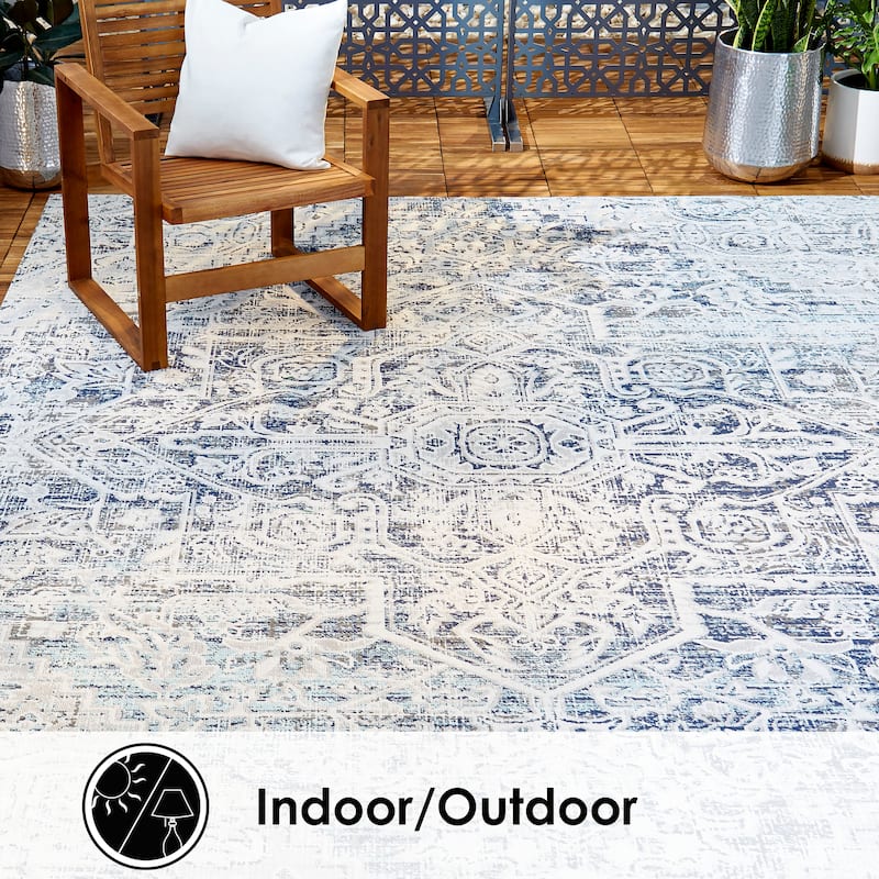 Nicole Miller Patio Sofia Fleur Area Rug - 5'3"x7'2" - Navy Blue Multi