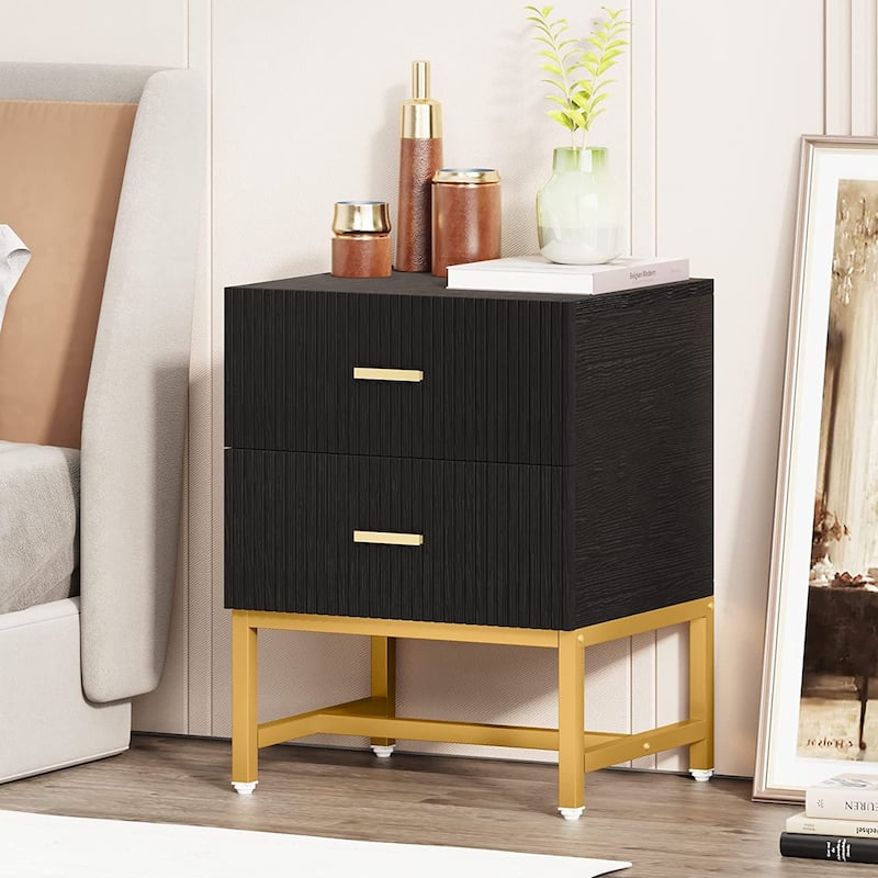 2-Drawer Nightstand, White Night Stands with Storage Drawers