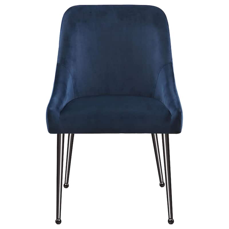 Maya Dining Side Chair Set of 2, Slope Arms, Black Metal, Blue Velvet