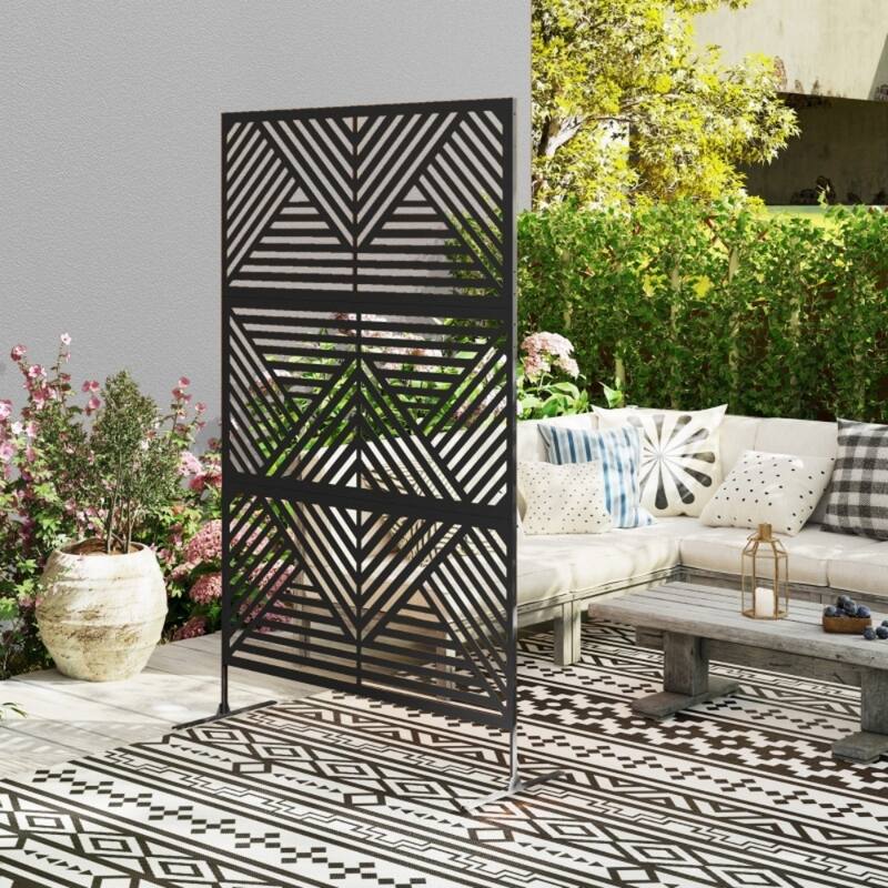 Black Freestanding Vertical 3 Panel Garden Decorative Fence with Steel Frame for Climbing Plants - 48" W x 17.7" D x 78" H