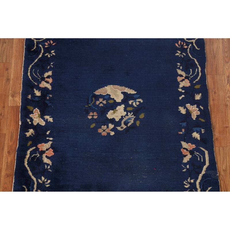 Antique Vegetable Dye Art Deco Chinese Oriental Wool Rug Hand-knotted - 3'1" x 5'9"