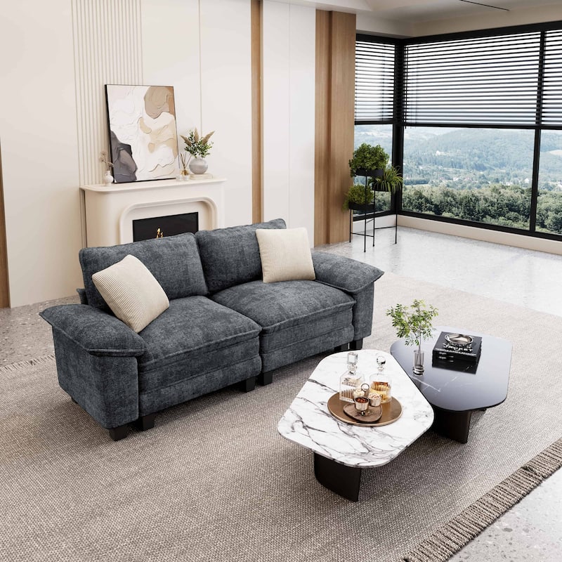 MAISON ARTS Cloud Modular Deep Seat Sofa, Chenille or Corduroy Sectional Couch with Removable Arms, 1–4 Seater - Blue Grey Chenille(2 pieces) - Symmetrical