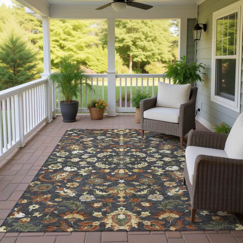 Machine Washable Indoor/ Outdoor Traditional Lanelle Chantille Rug - Charcoal - 3' x 5'