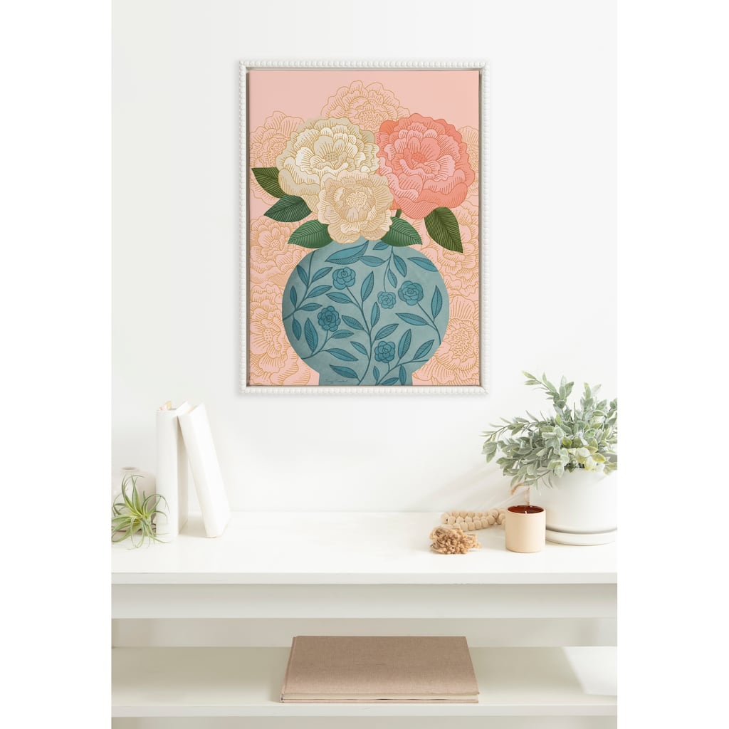 Sylvie Beaded Flower Bouquet Vase Framed Canvas by Carey Copeland