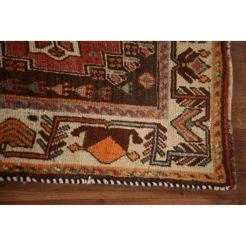 Geometric Shiraz Persian Vintage Area Rug Handmade Orange Wool Carpet - 5'0"x 8'9"