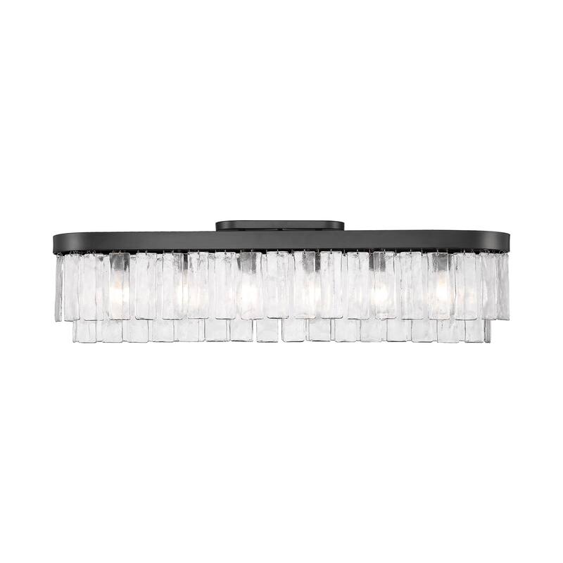 Ciara 6-Light Flush Mount in Matte Black with Hammered Water Glass