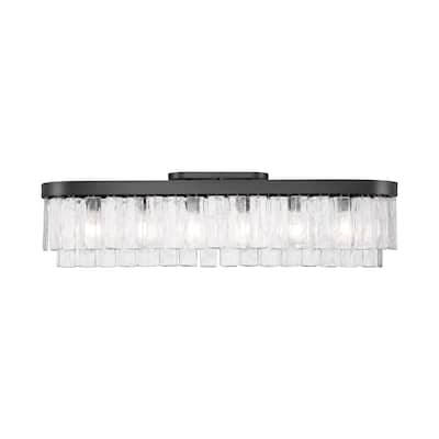 Ciara 6-Light Flush Mount in Matte Black with Hammered Water Glass