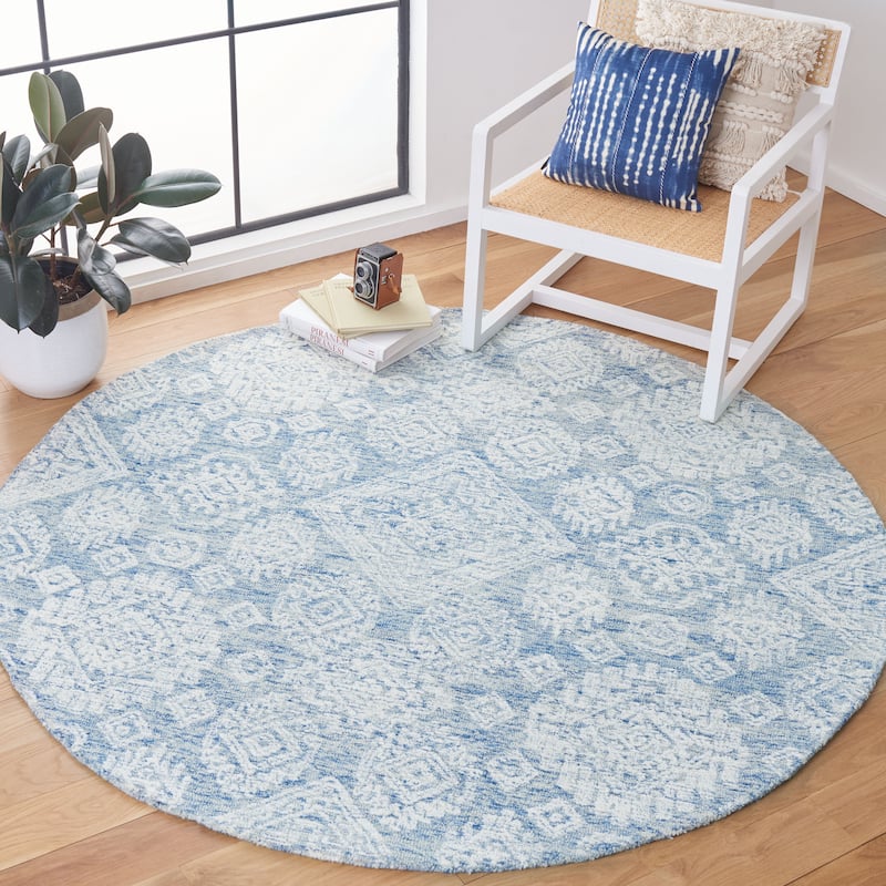 SAFAVIEH Handmade Metro Sigalit French Country Wool Rug - 6' Round - Blue/Ivory