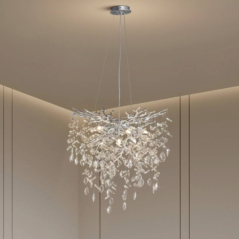 Modern Round Branch Crystal Chandelier, 600-1200mm Diameter, Marquise Cut Crystal Pendant Light - 24in - Sliver