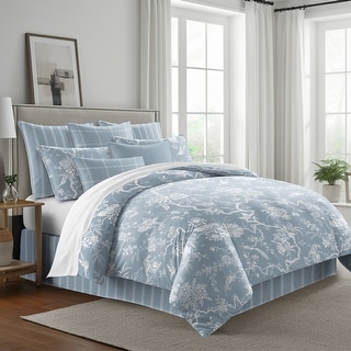 Elwood Cornflower Blue Cotton Comforter Set 8 Piece