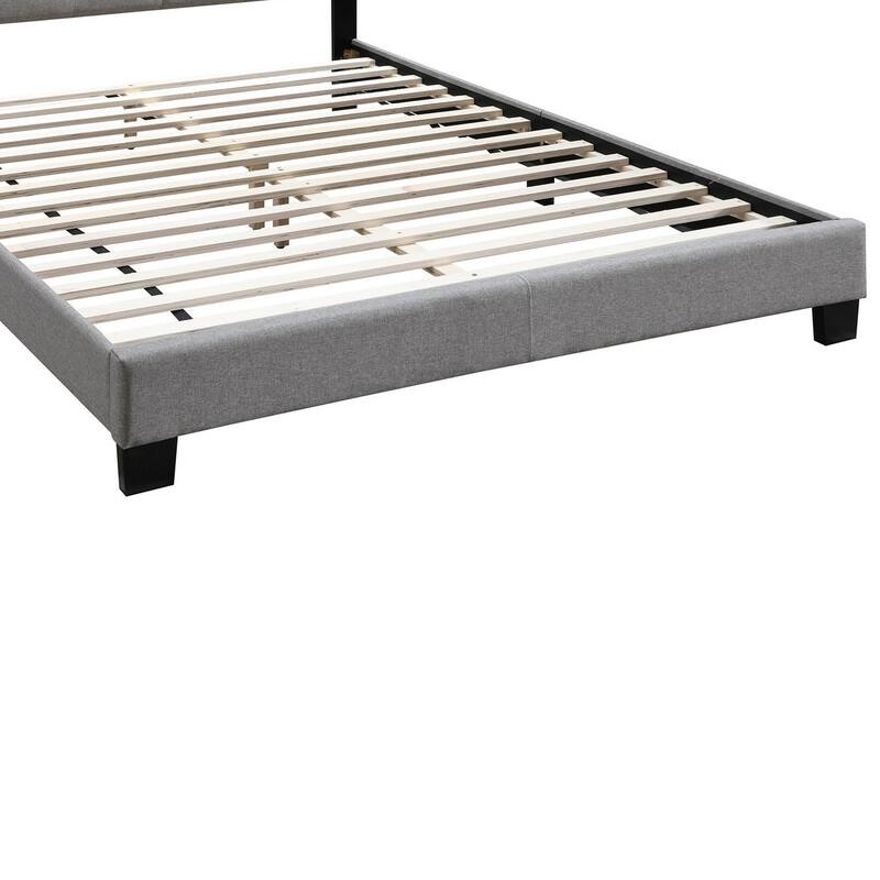 Twin Bed with Button Tufted Scalloped Headboard, Light Gray
