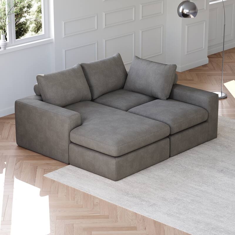 Corduroy Cloud L-shaped Sectional Sofa with Chaise and Pillows