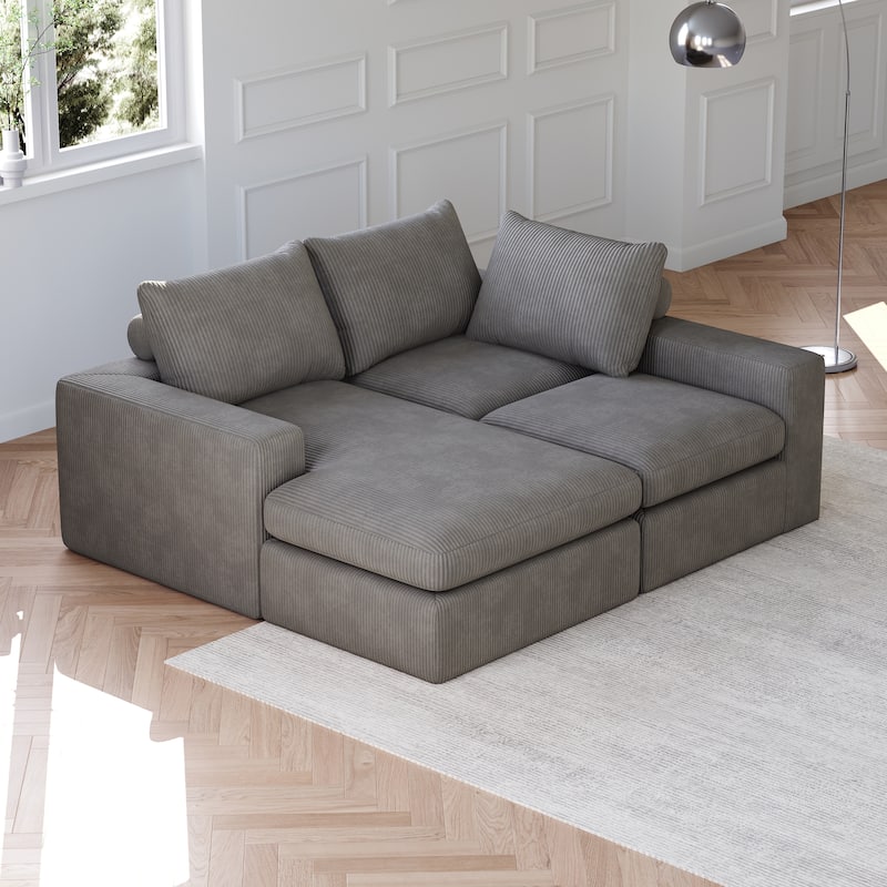 Roomfitters Modern 3-Seater Corduroy Cloud Sectional Sofa with Chaise, L-Shaped Boneless Couch with Pillows
