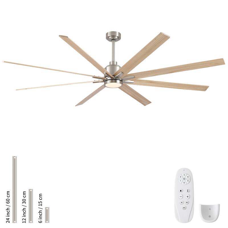 84" Oversized Large Black Walnut Solid Wood Ceiling Fan with Dimmable Led Light 8 Blades Remote Control Reversible DC Motor