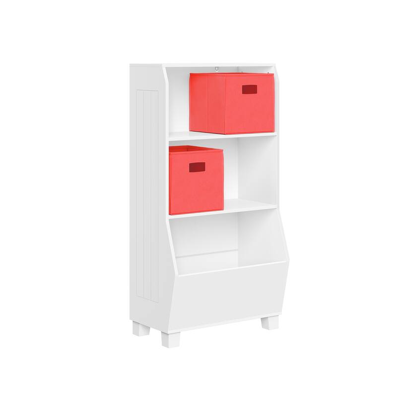 RiverRidge Kids 23in Playroom Bookshelf with Veggie Bin Organizer and 2 Open Toy Storage Shelves - with Optional Bins