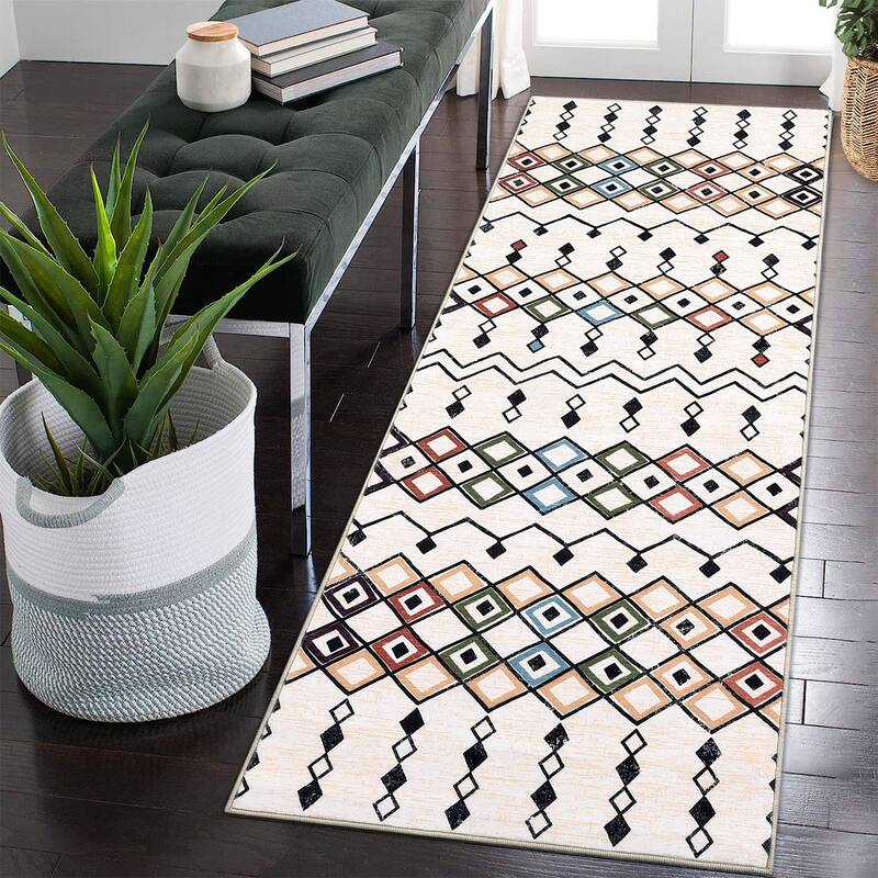 Garvee Boho Area Rug Geometric Printed Faux Wool Soft Floor Cover