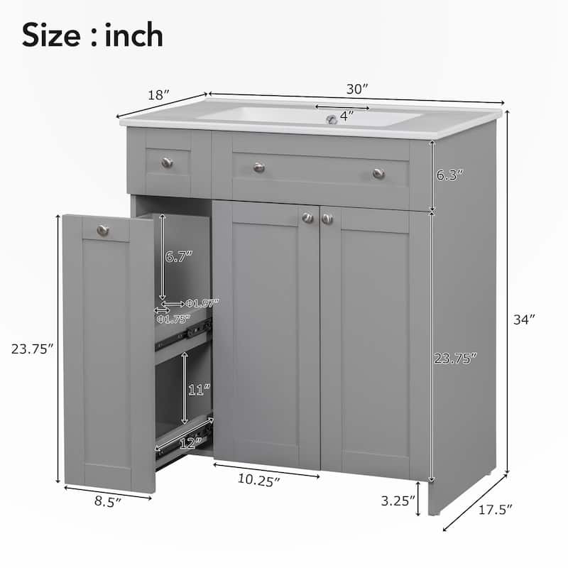 30-Inch Black Bathroom Vanity with Ceramic Sink