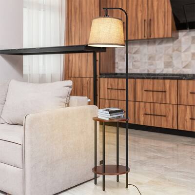 Modern Floor Lamp with Table Standing Floor Lamp with Shelves Brown - 1 ...