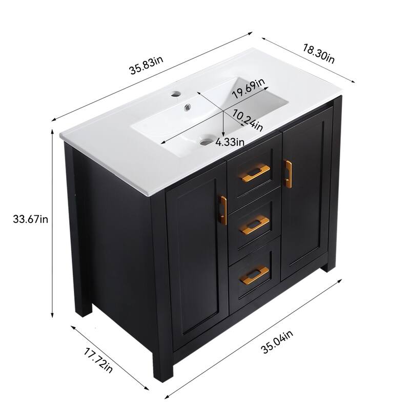 36" Bathroom Vanity with Undermount Single Sink and 2 Doors and 3 Drawers - 36''