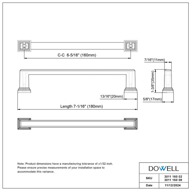 Dowell Series 3011 Handles (160mm/6.3" CTC), 10 Pack