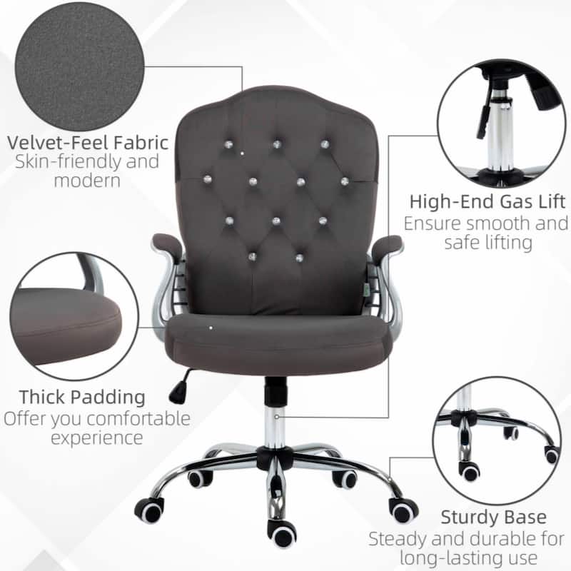 Velvet Computer Chair, Button Tufted Desk Chair with Swivel Wheels, Adjustable Height, and Tilt Function