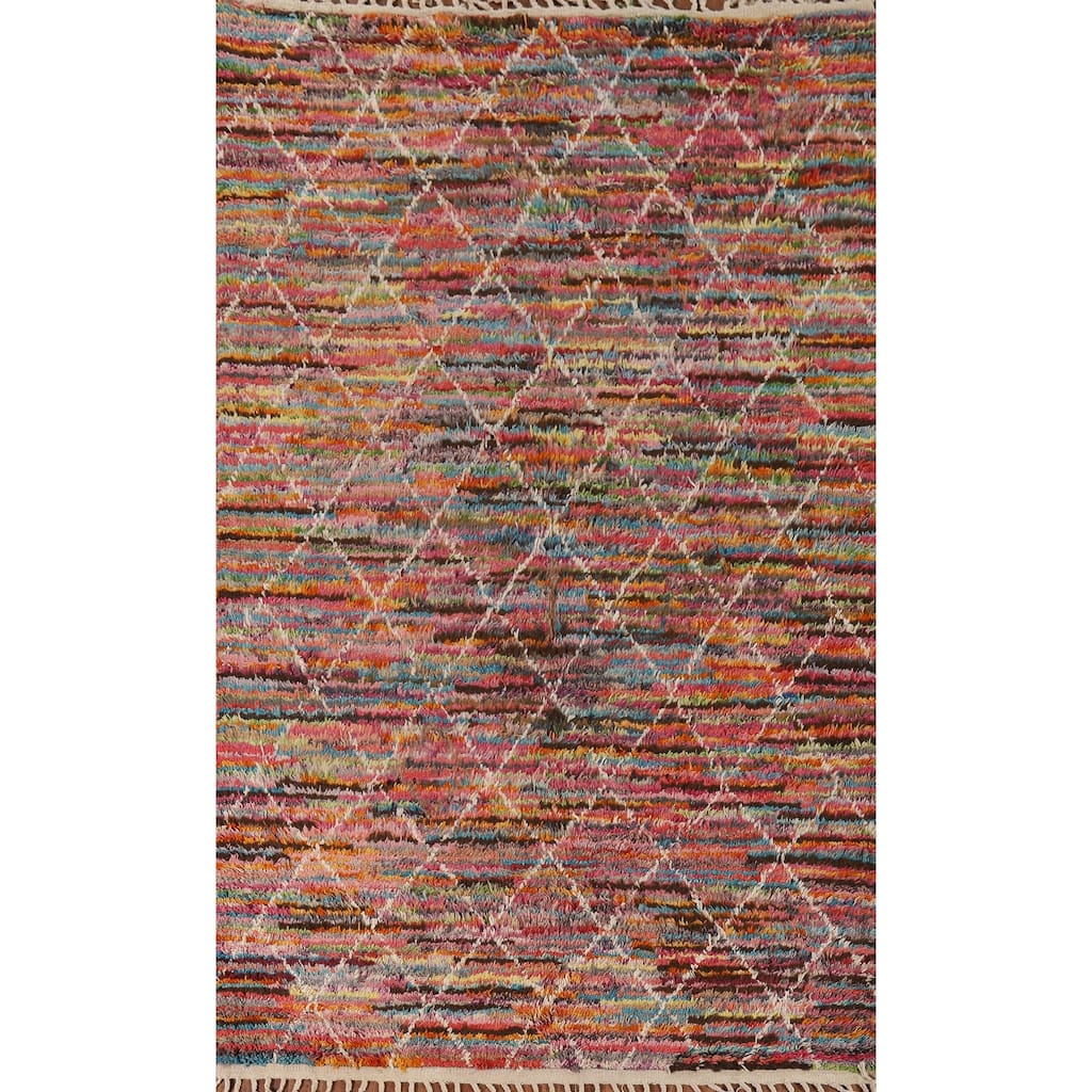 All-Over Trellis Moroccan Area Rug Hand-Knotted Wool Carpet - 5'9" x 10'0"