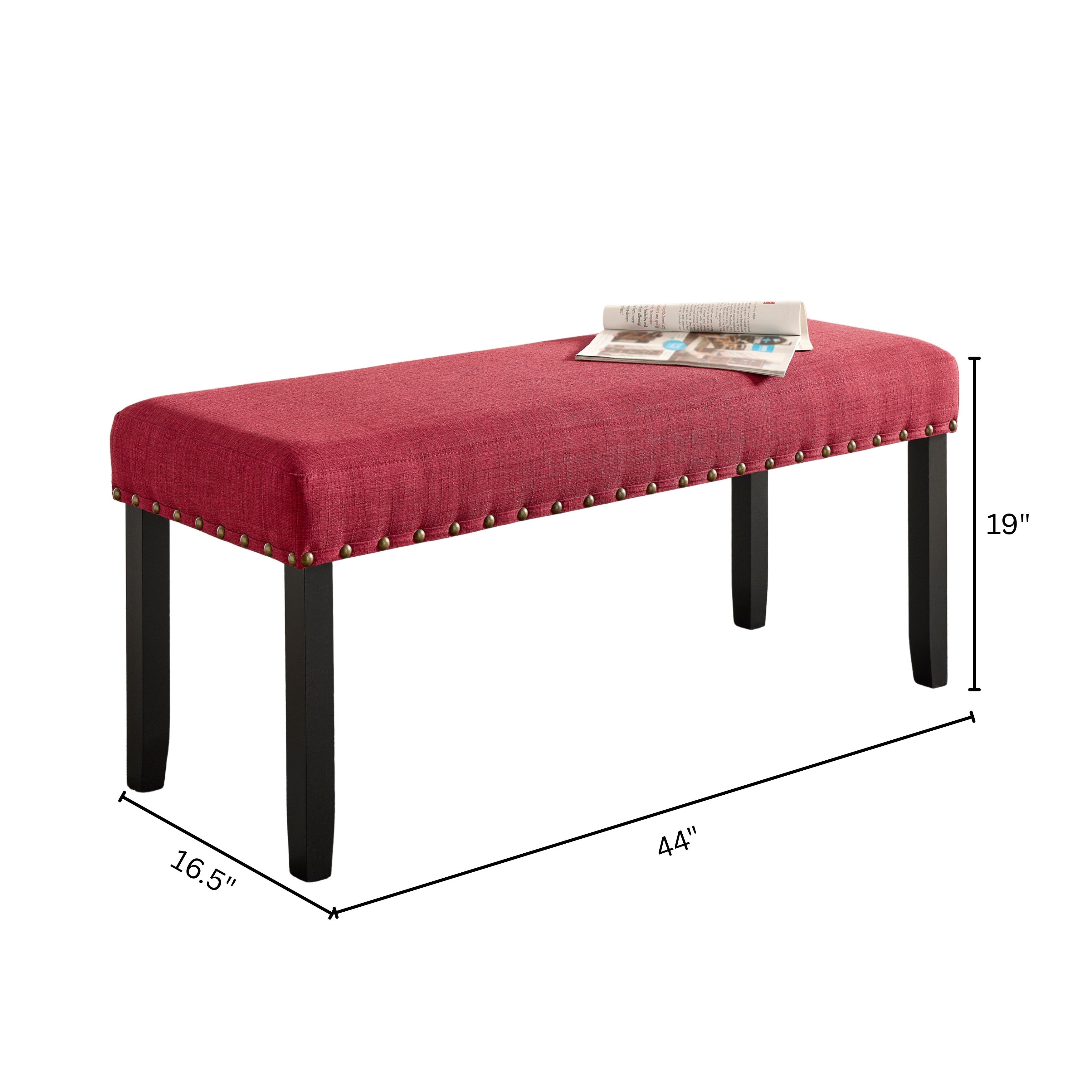 Roundhill Furniture Biony Fabric Dining Bench with Nailhead - Picture 25 of 30