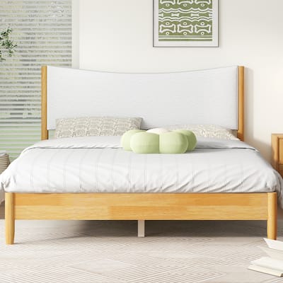 Queen Size Bed Wooden Bed with Teddy Velvet Headboard