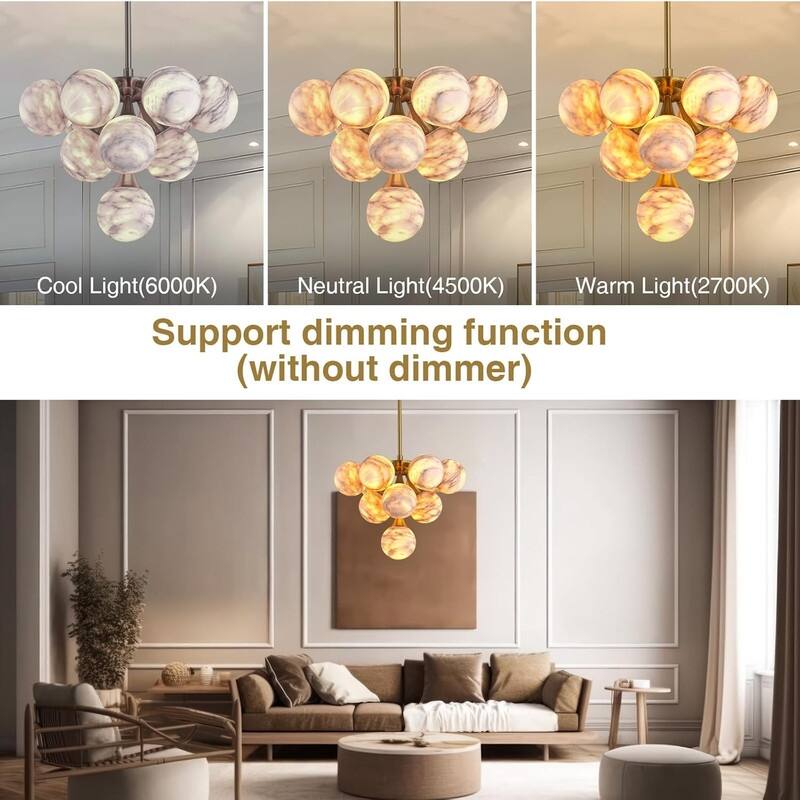 KAYLA Modern Sputnik Alabaster Chandelier, 18 Light Gold & Smoked Alabaster Globe Chandeliers