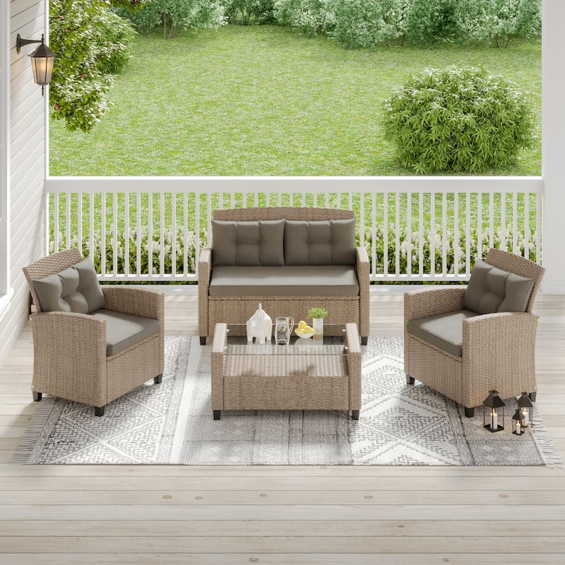 Corvus Armitage 4-piece Outdoor Resin Wicker Chat Set with Cushions