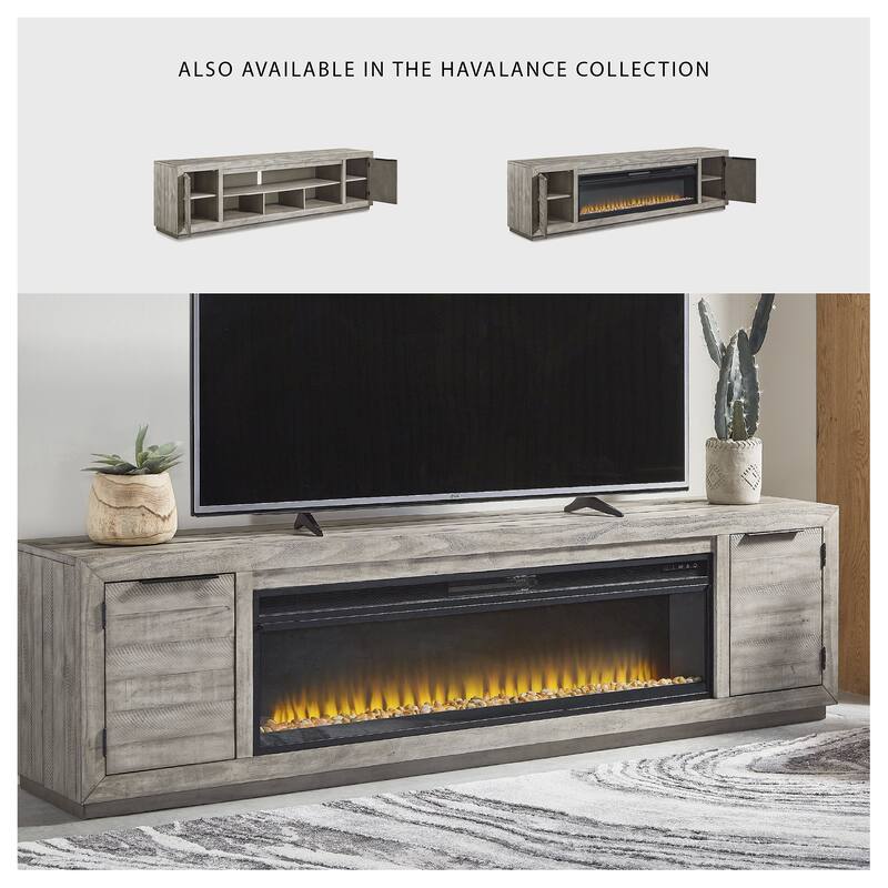 Signature Design by Ashley Krystanza 92" TV Stand for TVs up to 105" with Electric Fireplace - 92"W x 18"D x 25"H