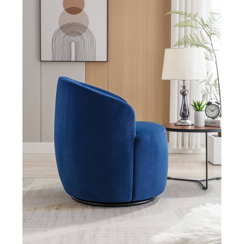 Velvet Fabric Swivel Barrel Chair with Black Powder Coating Metal Ring