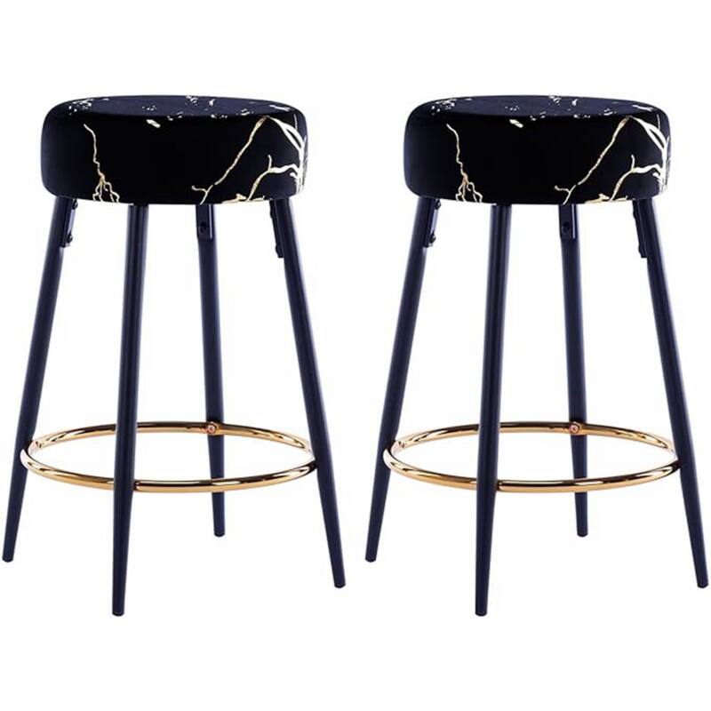Counter Height Bar Stools Set of 2, PU Kitchen Stools Upholstered Dining Chair Stools 24 Inches Height with Golden Footrest - Golden Black