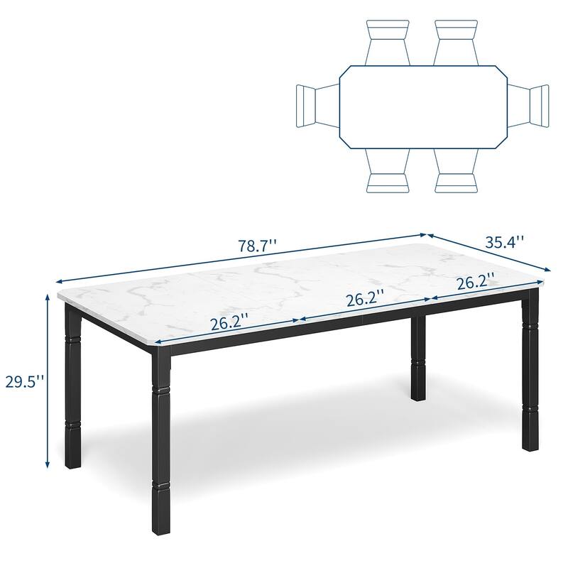 78.7" Farmhouse Dining Table for 6–8, Rustic Wood Table with Metal Frame & Chamfered Corners for Dining Room - White Faux Marble/Black