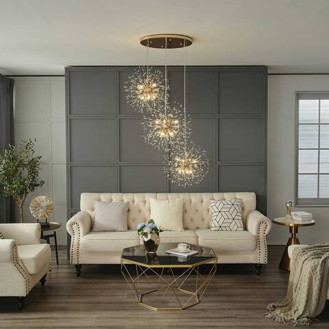 TOOLKISS Luxury Firework Chandelier,Adjustable Starburst Pendant Light - 30 inch.W x 91 inch.H